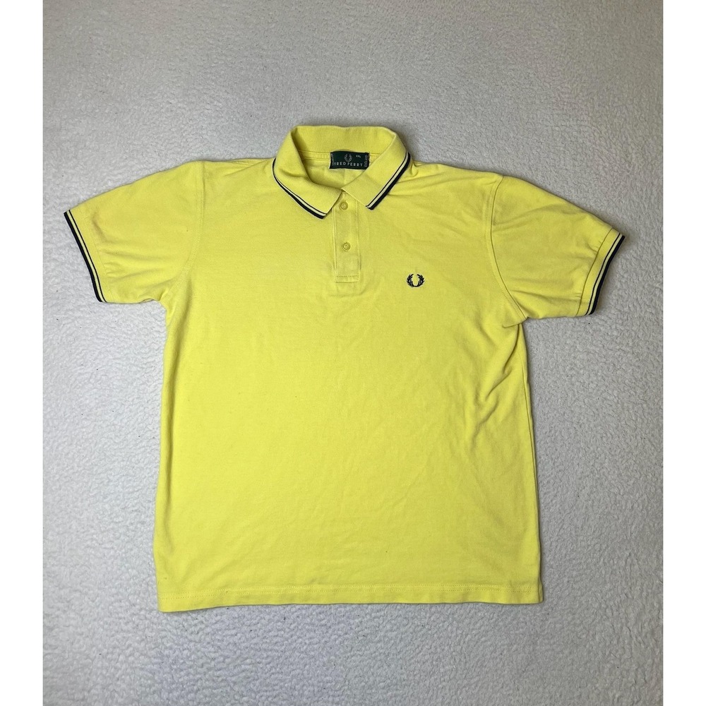 Fred Perry Polo Shirt Mens 2XL Yellow Twin Tipped Pique Knit Classic Fit Casual